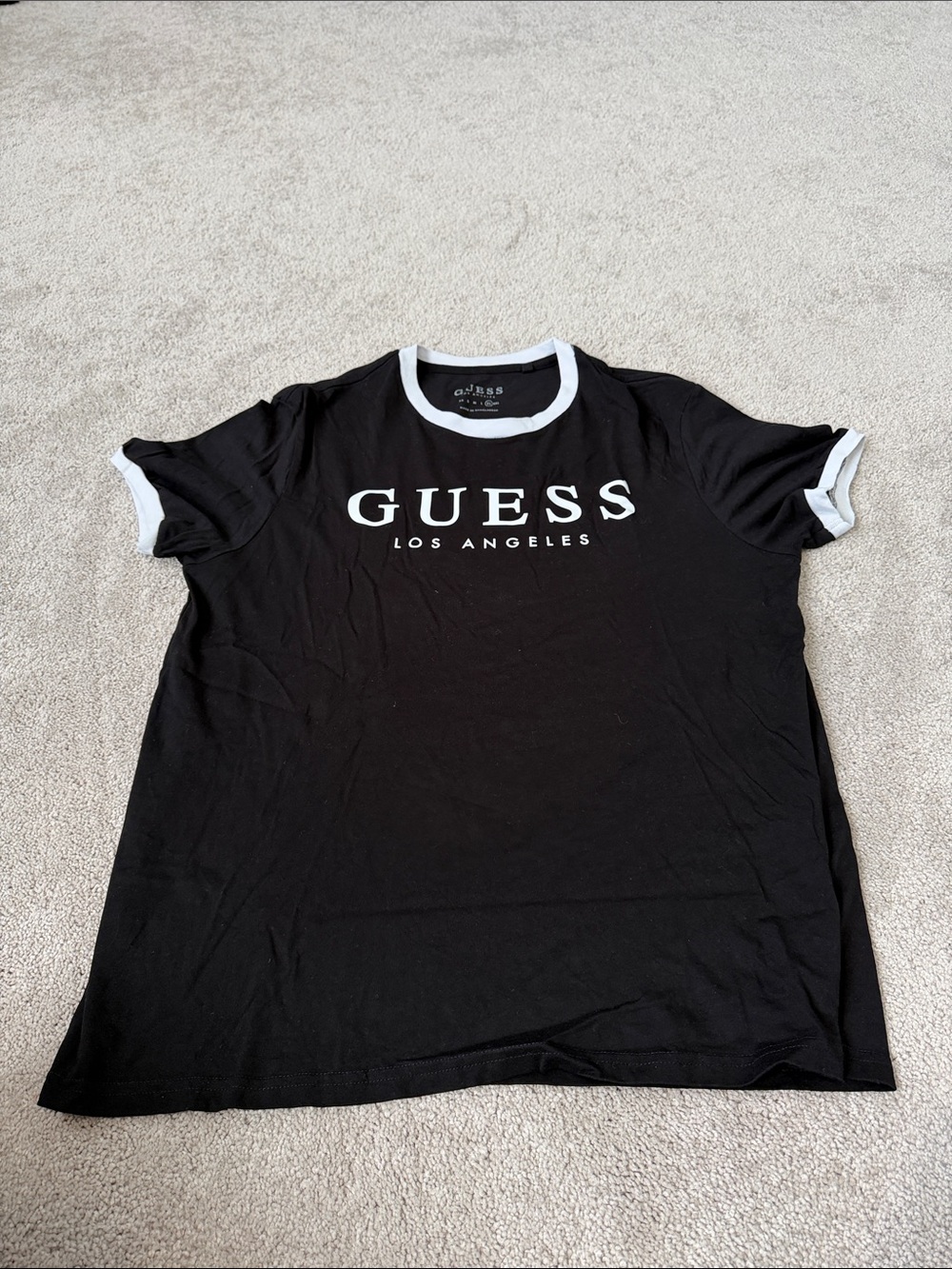 Guess Black Ringer Logo Tee with White Trim